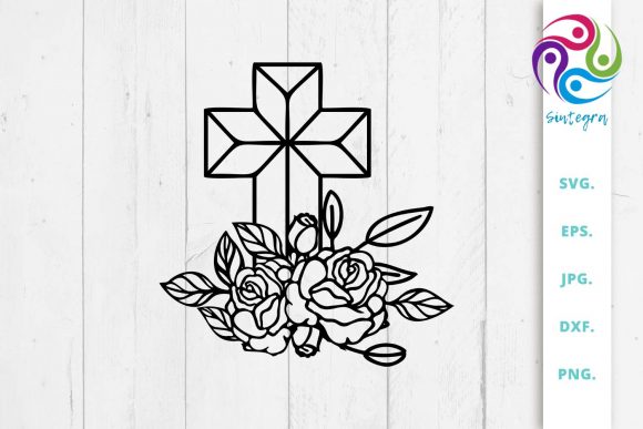 Floral Christian Cross Graphics for Faith Crafts