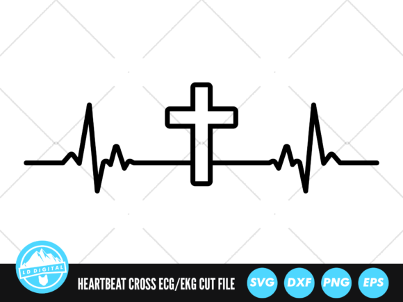 Heartbeat Line Christian Cross SVG: Graphics for Crafts